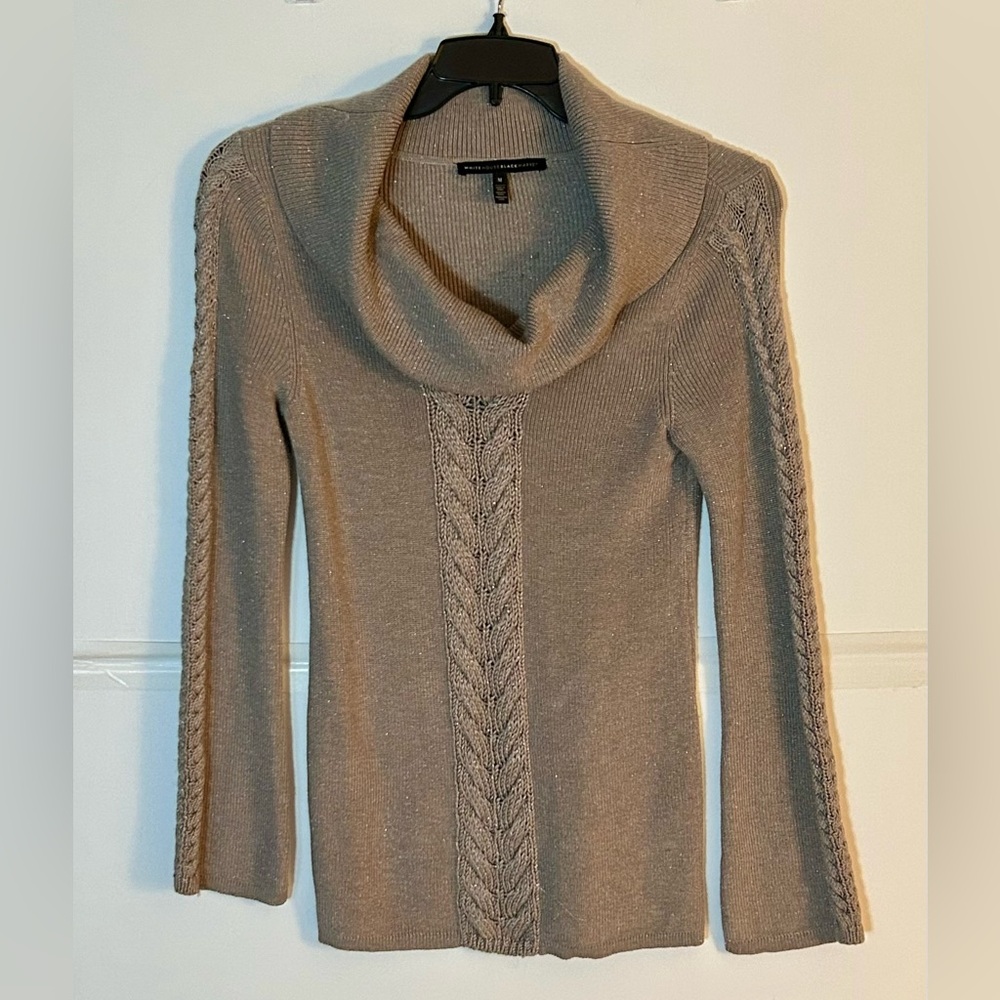 White House Black Market woman’s cozy Tan Cowl Neck Sweater. Size M